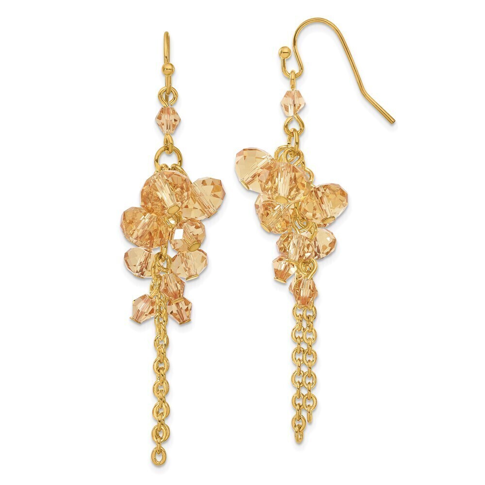 1928 Gold-tone Light Colorado Faceted Glass Beads Cluster Dangle Earrings